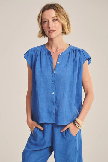 WOVEN LINEN TOP 2 VELVET CHALK XS