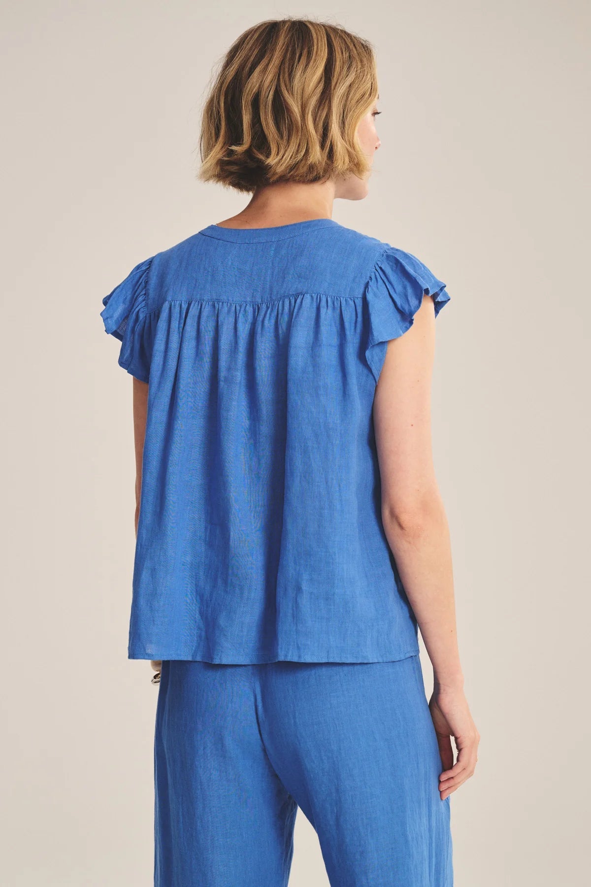 WOVEN LINEN TOP 2 VELVET CHALK M