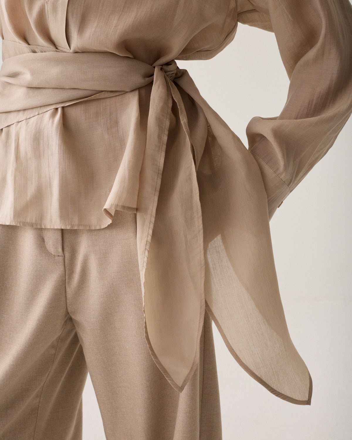 Wrap Top in Lyocell Blend Woman SUMMUM 34 LIGHT-TAUPE