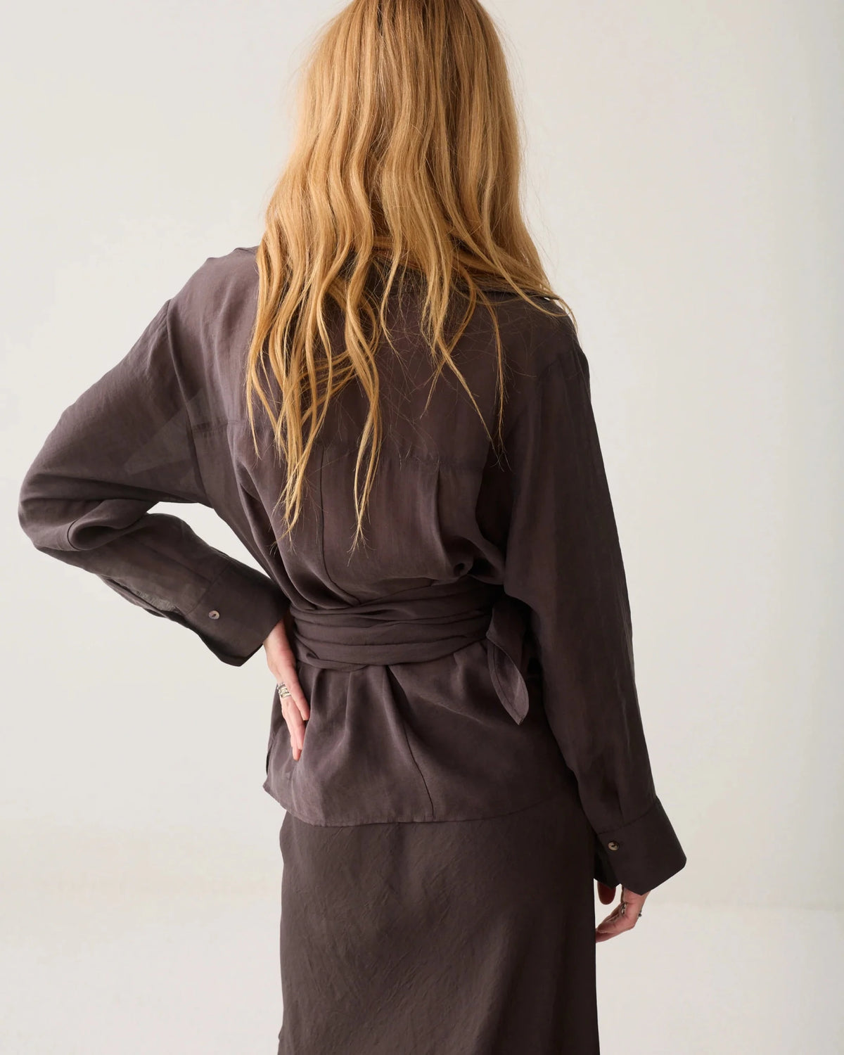 Wrap Top in Lyocell Blend Woman SUMMUM 36 DARK-CHOCOLATE