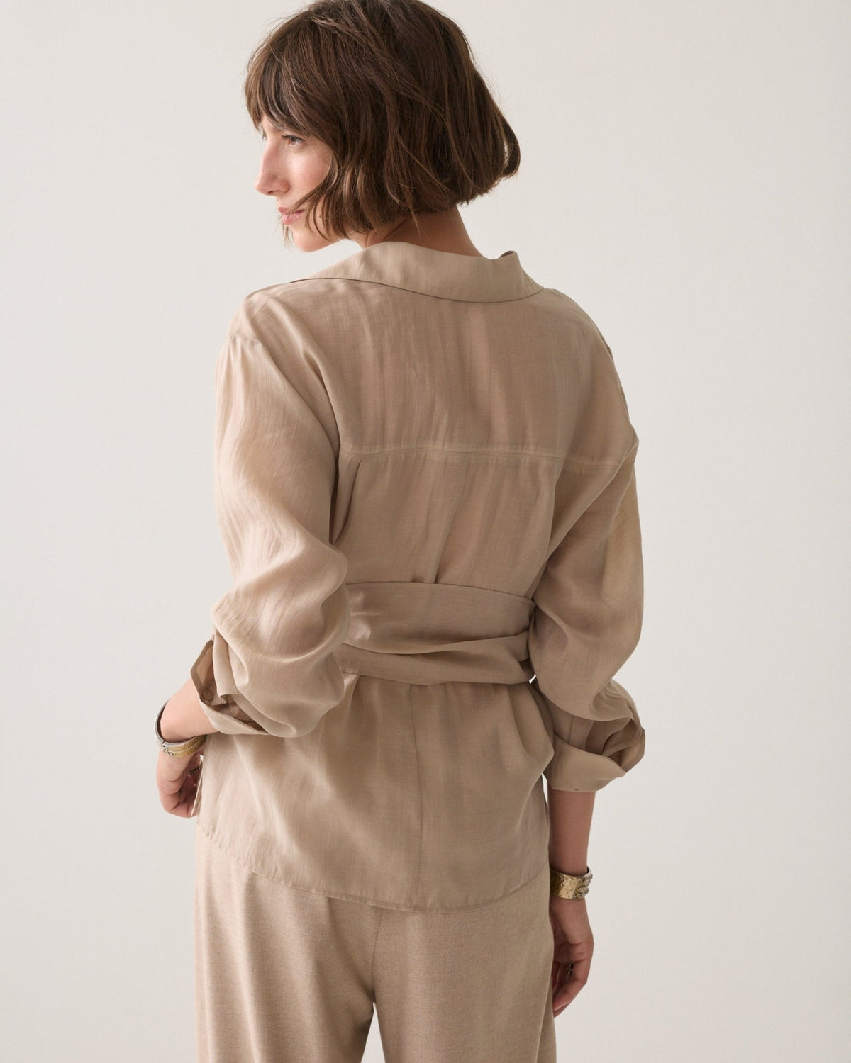 Wrap Top in Lyocell Blend Woman SUMMUM 36 LIGHT-TAUPE