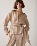 Wrap Top in Lyocell Blend Woman SUMMUM 38 LIGHT-TAUPE