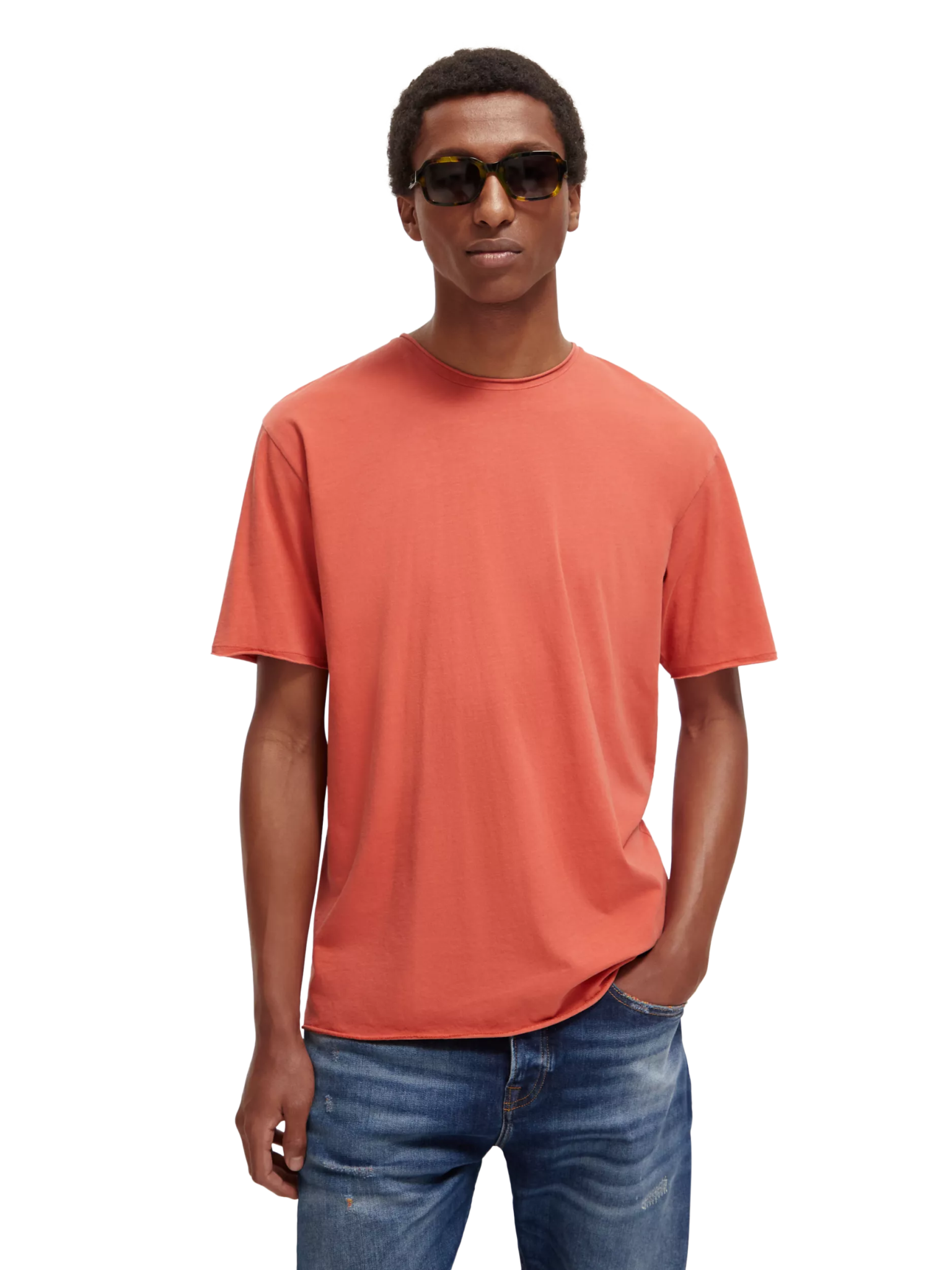 173029-Relaxed fit raw edge T-shirt men Scotch & Soda S Orange 