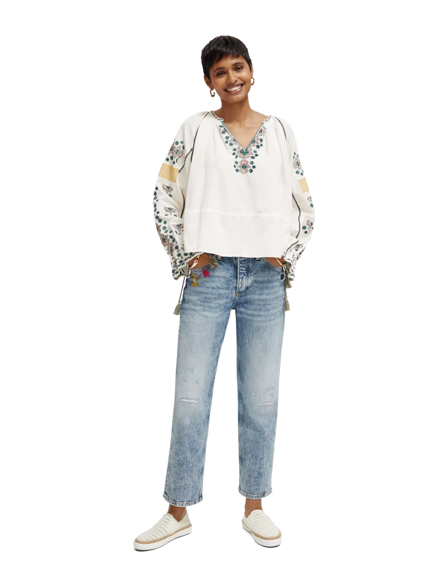 173308-Embroidered linen-blended blouse Woman Scotch & Soda   