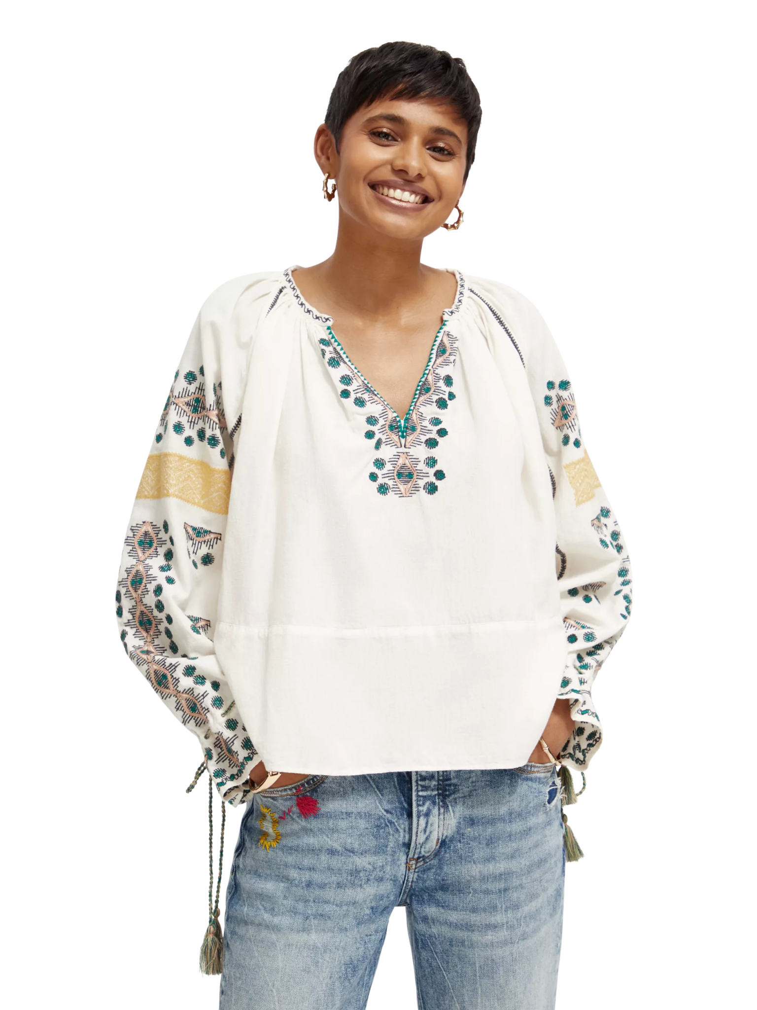 173308-Embroidered linen-blended blouse Woman Scotch & Soda   