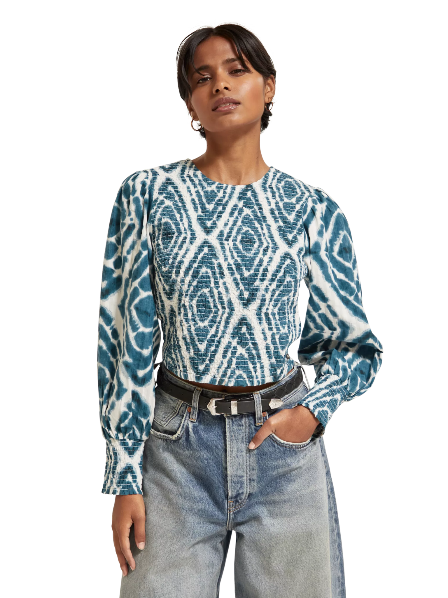 173309-Long-sleeved tie-dye smocked blouse Woman Scotch & Soda   