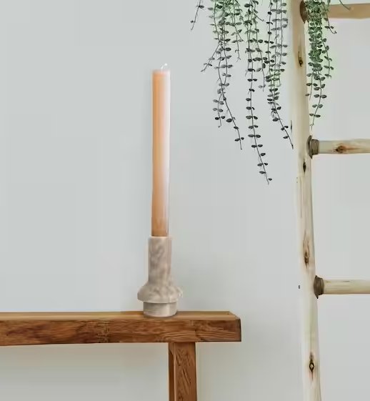 4.5'' SLIM BEIGE MARBLE TAPER HOLDER Candel Holders Bloomingville   