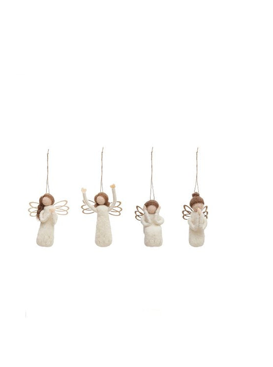 5-1/4"H WOOL FELT ANGEL ORNEMENT, 4 STYLES Gift Ideas Creative Coop   