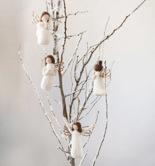 5-1/4"H WOOL FELT ANGEL ORNEMENT, 4 STYLES Gift Ideas Creative Coop   