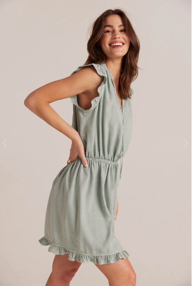 Bella Dahl - Ruffle Sleeve Mini Dress - Oasis Green women-accessories BELLA DAHL   