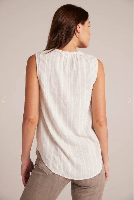 Bella Dahl - Shirred Neck Sleeveless Pullover - White Sand Stripe women-accessories BELLA DAHL L  