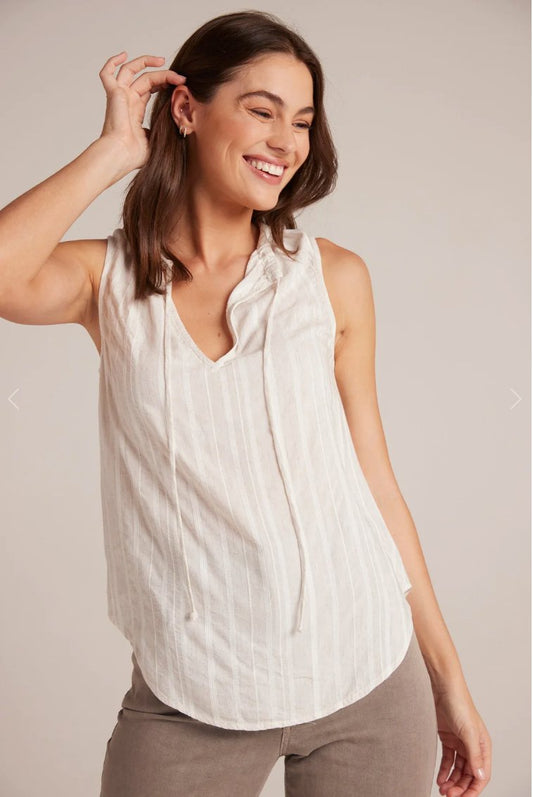 Bella Dahl - Shirred Neck Sleeveless Pullover - White Sand Stripe women-accessories BELLA DAHL XS  