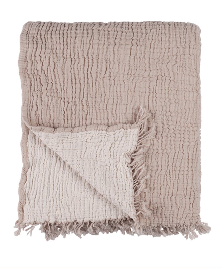 COCOON REVERSIBLE THROW & BLANKET SAND & OFF WHITE living-homeaccents onesky Queen/ King: 200 x 230 in stock 