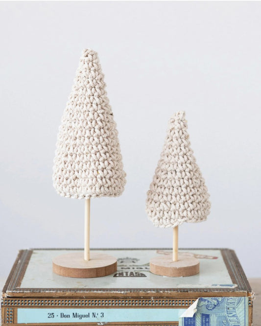COTTON CROCHET TREES WITH WOOD BASE Gift Ideas Creative Coop   