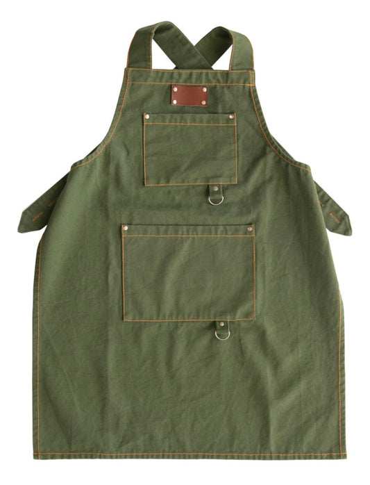 CROSS BACK APRON WITH POCKETS AND RIVETS Aprons Creative Coop   