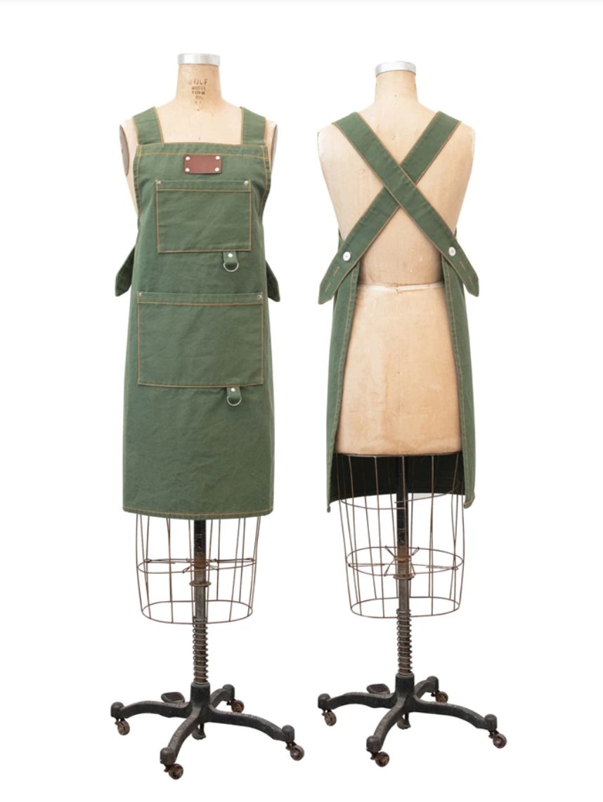 CROSS BACK APRON WITH POCKETS AND RIVETS Aprons Creative Coop   