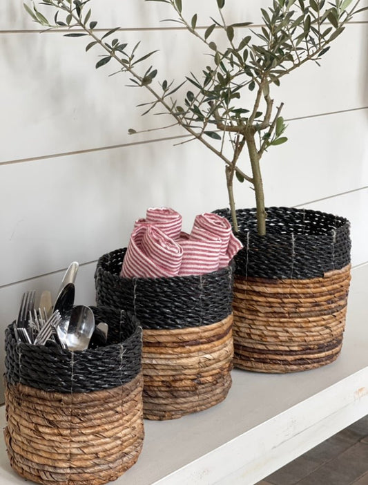 DOUNA SEAGRASS BASKET BLACK TOP living-decorative-object Chantal Royer   