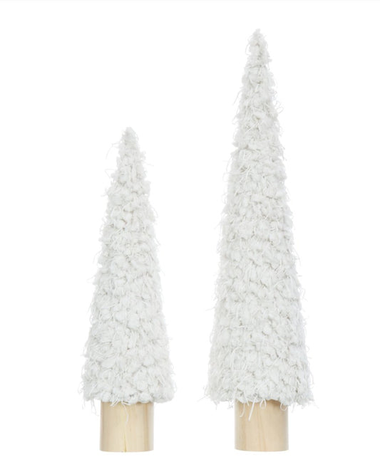 FABRIC CONE TREE WITH WOOD BASE Christmas Decoration Creative Coop 14” Small  