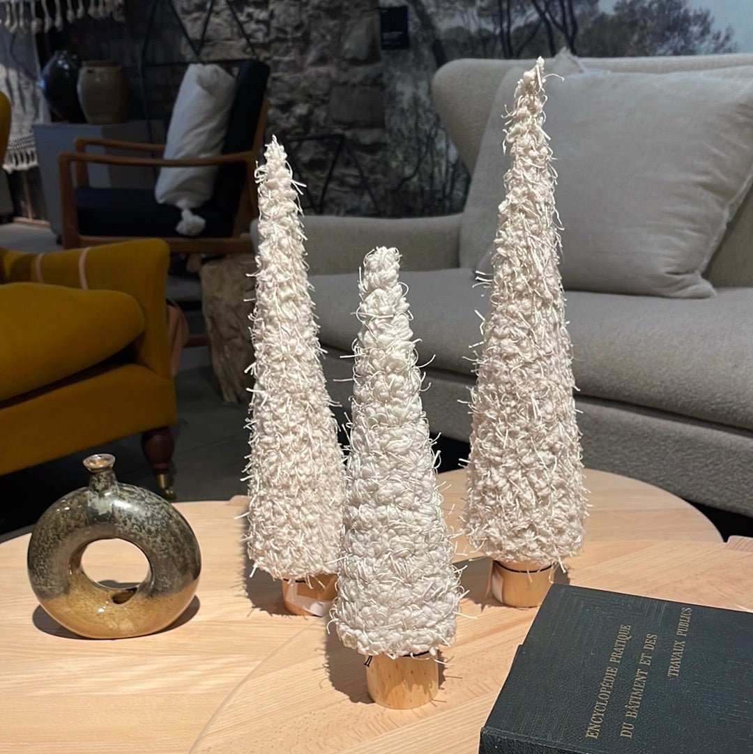 FABRIC CONE TREE WITH WOOD BASE Christmas Decoration Creative Coop   
