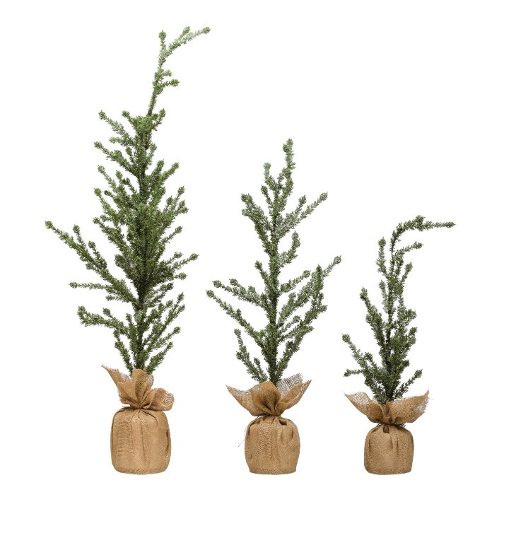 FAUX ATLAS CEDAR TREE IN BURLAP WRAPPED BASE, ICE FINISH  Creative Coop   