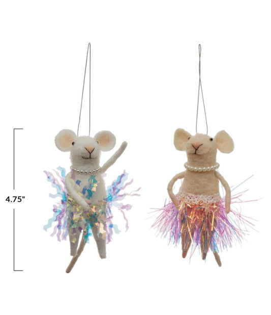 FELT MICE ORNEMENT IN SKIRT & PEARLS Gift Ideas Creative Coop   