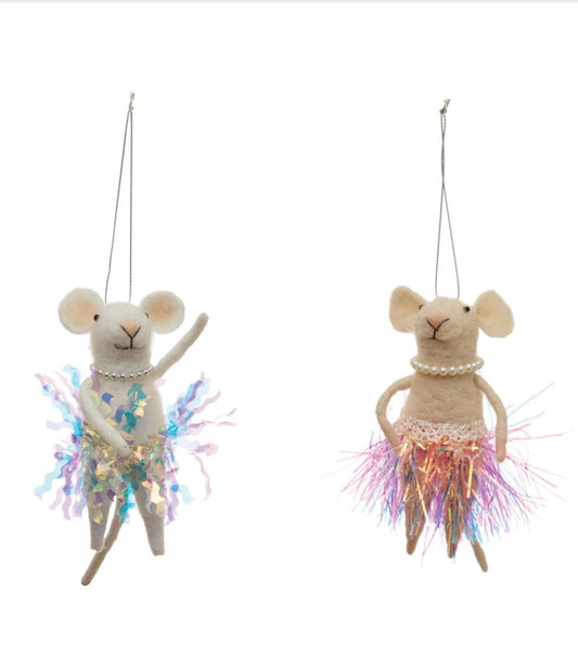 FELT MICE ORNEMENT IN SKIRT & PEARLS Gift Ideas Creative Coop   