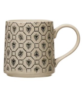 HAND STAMPTED MUG 4 STYLES Dining-Kitchenware Creative Coop Rayon de Miel  