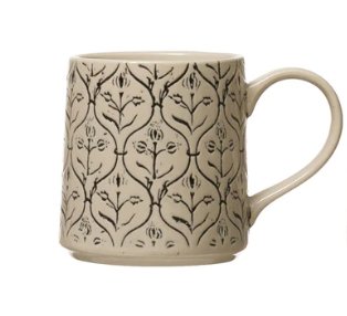 HAND STAMPTED MUG 4 STYLES Dining-Kitchenware Creative Coop Sablier  