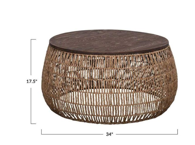 HAND-WOVEN BANKUAN SIDE TABLE WITH  RECYCLED PINE WOOD TOP living-furniture Bloomingville   
