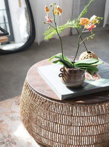 HAND-WOVEN BANKUAN SIDE TABLE WITH  RECYCLED PINE WOOD TOP living-furniture Bloomingville   