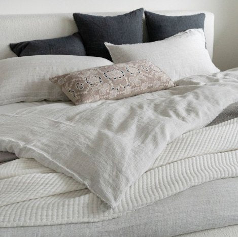 LINA LINEN DUVET SET, GREY STRIPE living-bedding Indaba trading co   