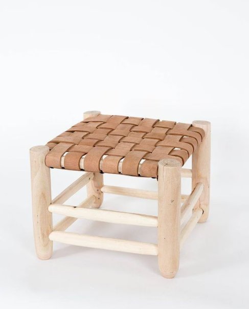 MINI WOVEN LEATHER STOOL living-furniture Pepin Boho collab Stock  