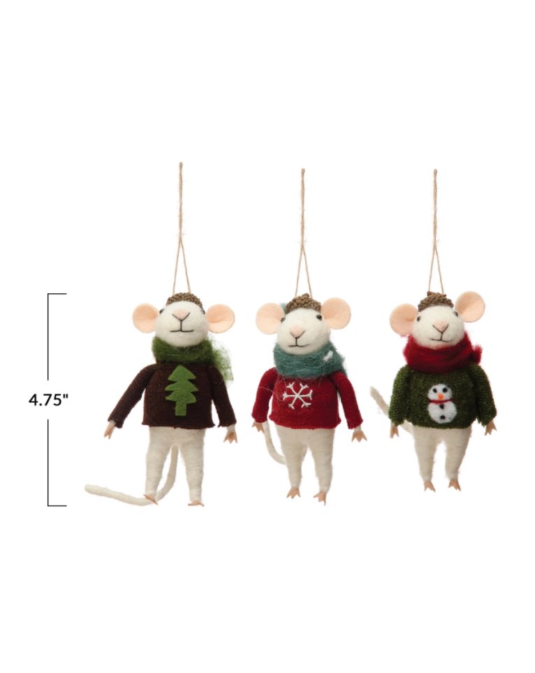 OUTFIT MICE FELT ORNAMENTS Gift Ideas Creative Coop   