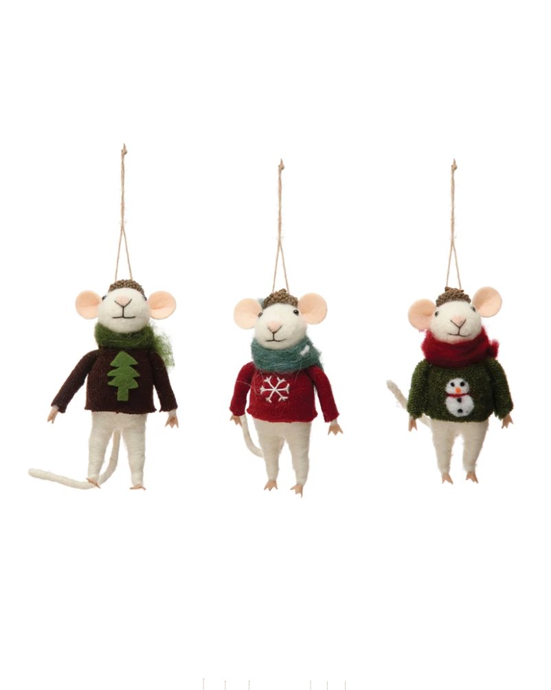 OUTFIT MICE FELT ORNAMENTS Gift Ideas Creative Coop   