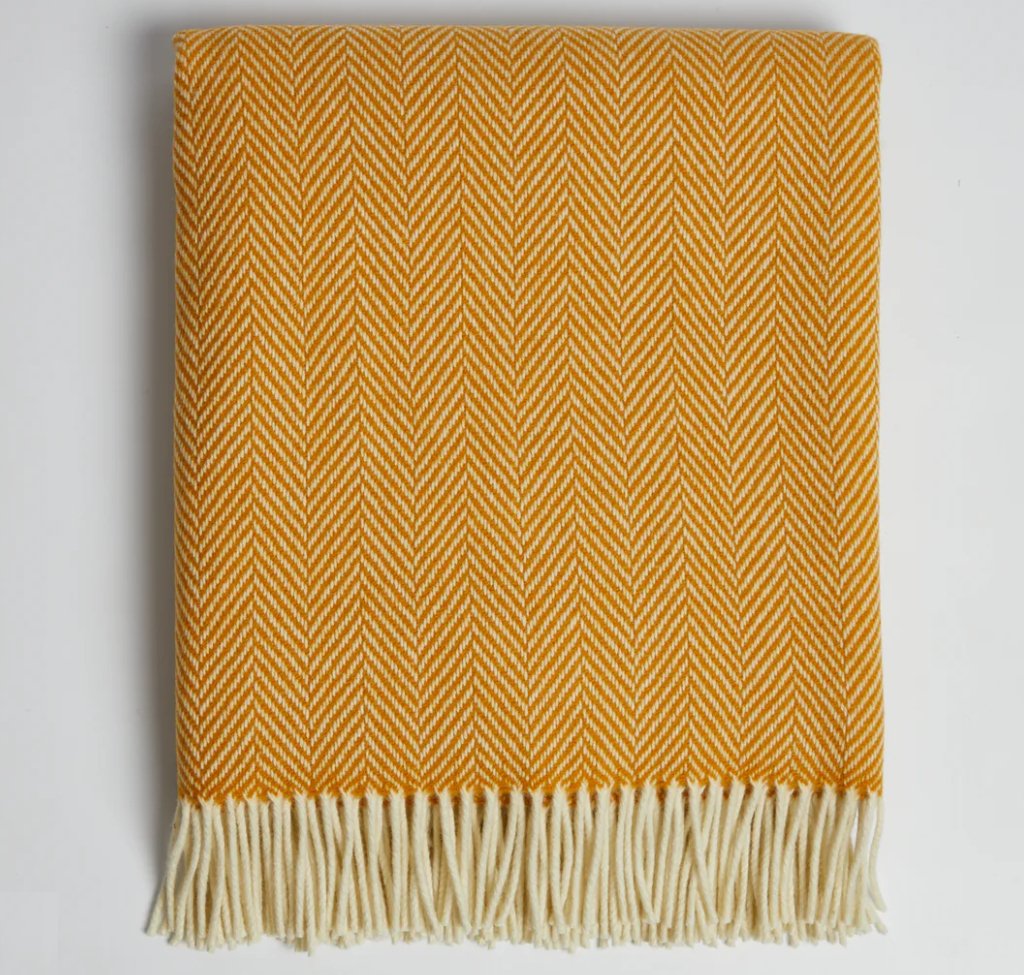 REVERSIBLE YELLOW HERRINGBONE THROW IN CASHMERE & LAMBWOOL living-homeaccents FOXFORD   