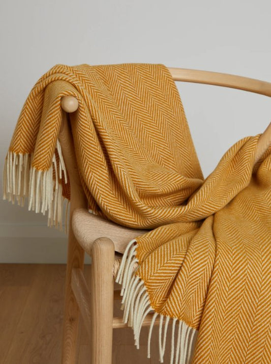 REVERSIBLE YELLOW HERRINGBONE THROW IN CASHMERE & LAMBWOOL living-homeaccents FOXFORD   