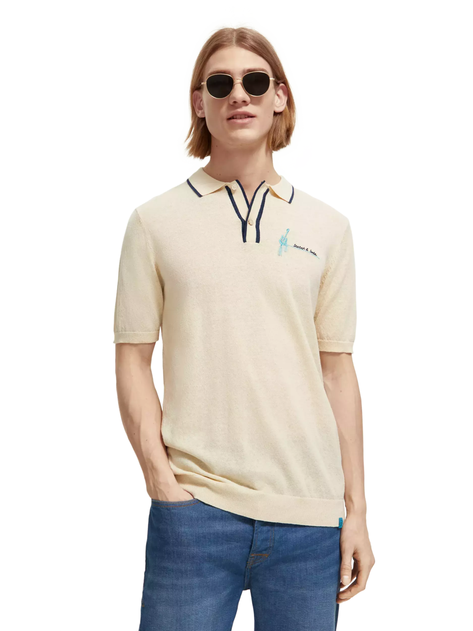 SCOTCH & SODA - Regular fit Knitted Polo Apparel & Accessories Scotch & Soda M Cream 