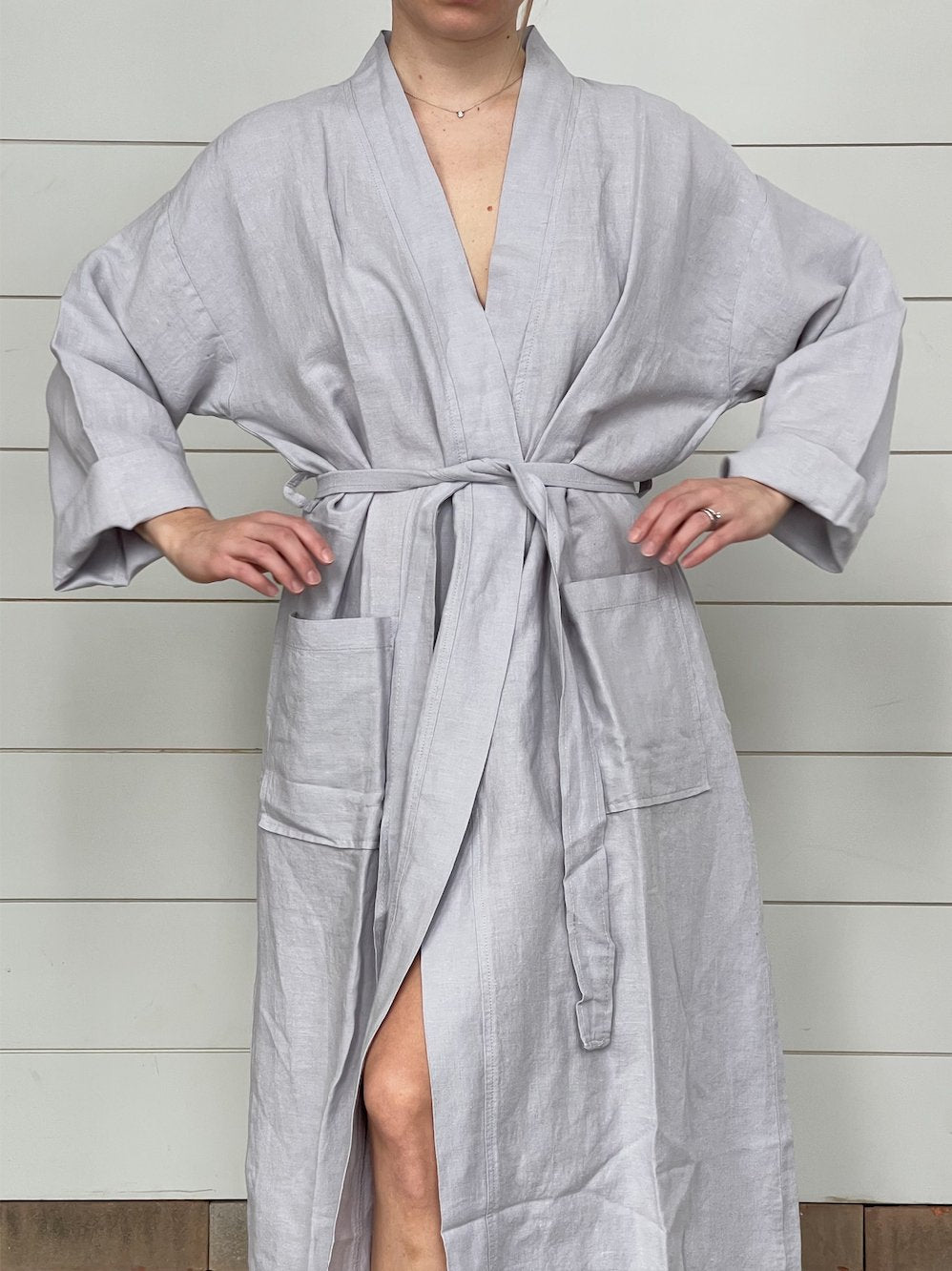 SOFT LINEN BATHROBE KIMINO NEUTRALS TONES women-accessories onesky SMALL/ MEDIUM Bebble Light grey IN STOCK