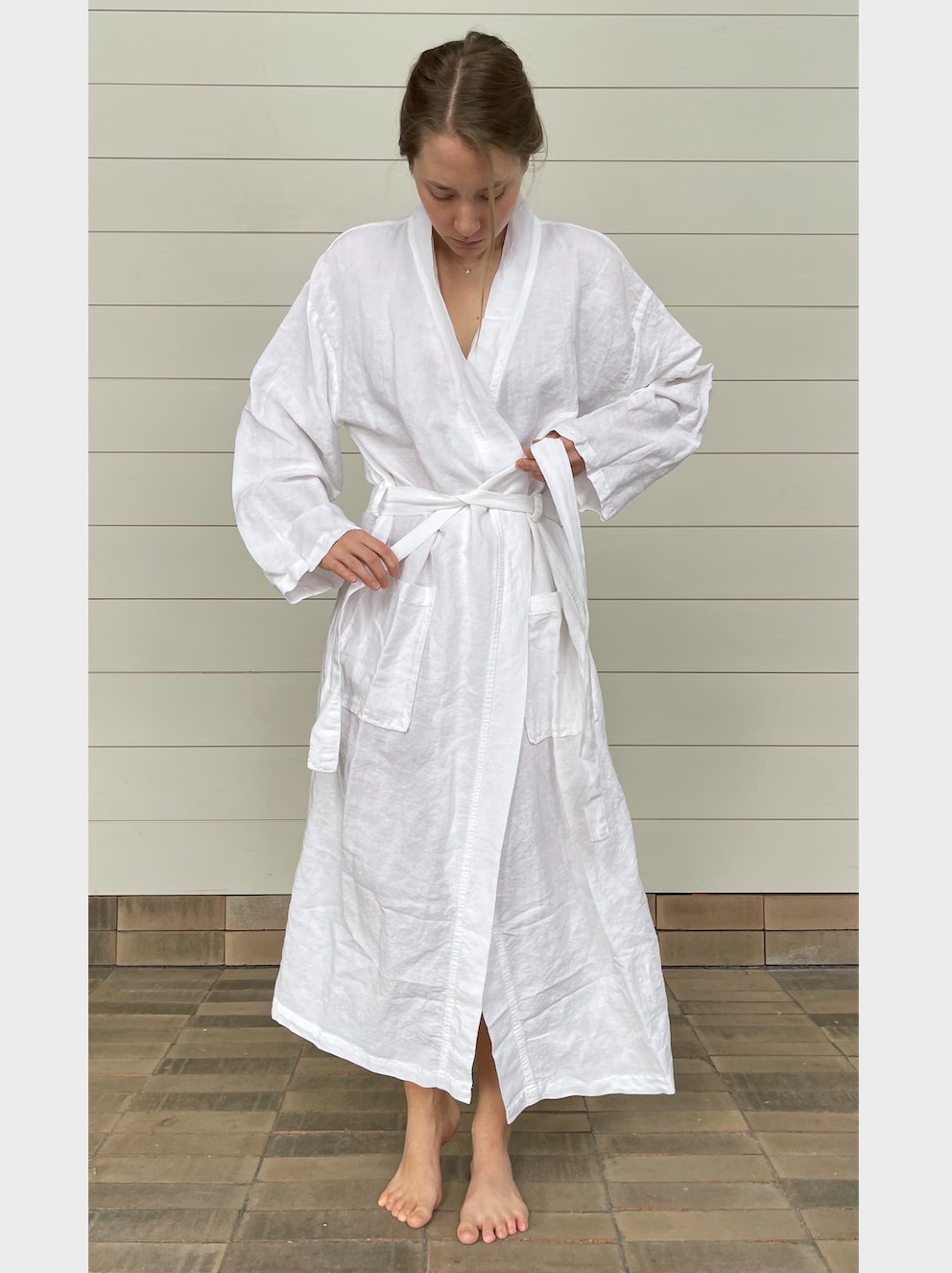 SOFT LINEN BATHROBE KIMINO NEUTRALS TONES Woman onesky SMALL/ MEDIUM Snow White IN STOCK