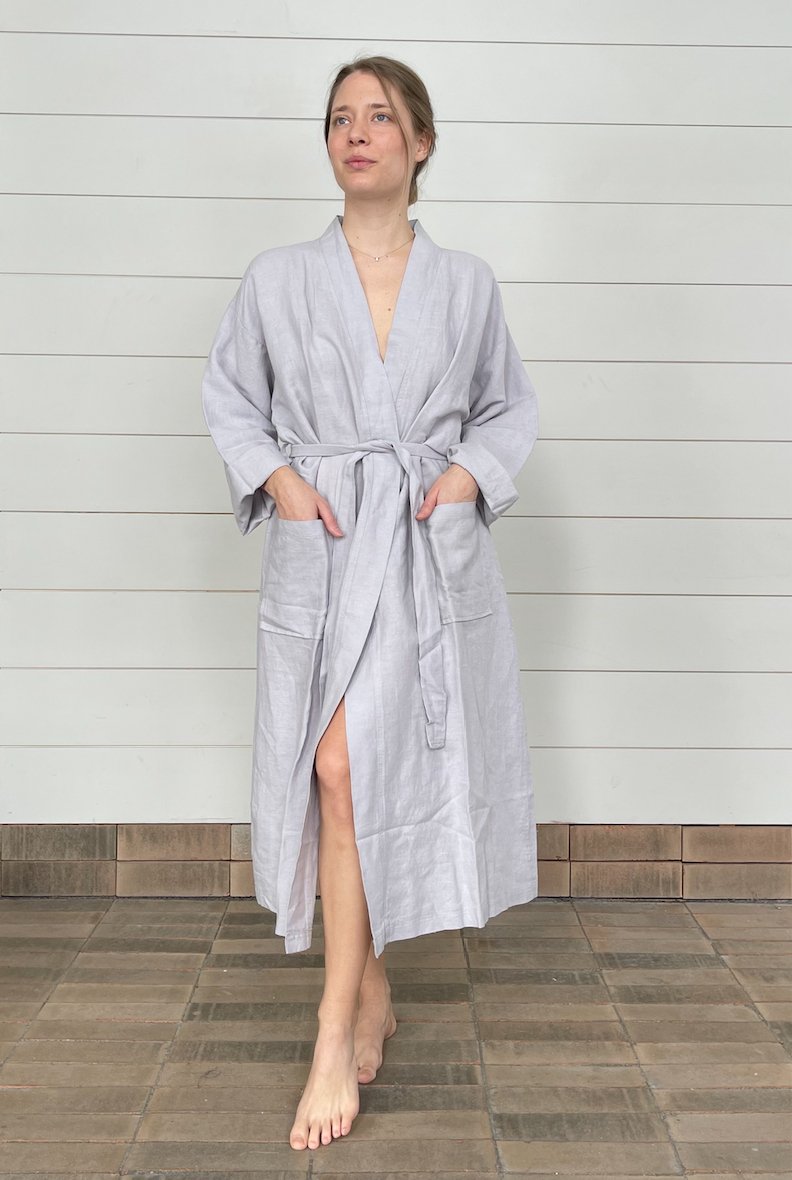 SOFT LINEN BATHROBE KIMINO NEUTRALS TONES Woman onesky