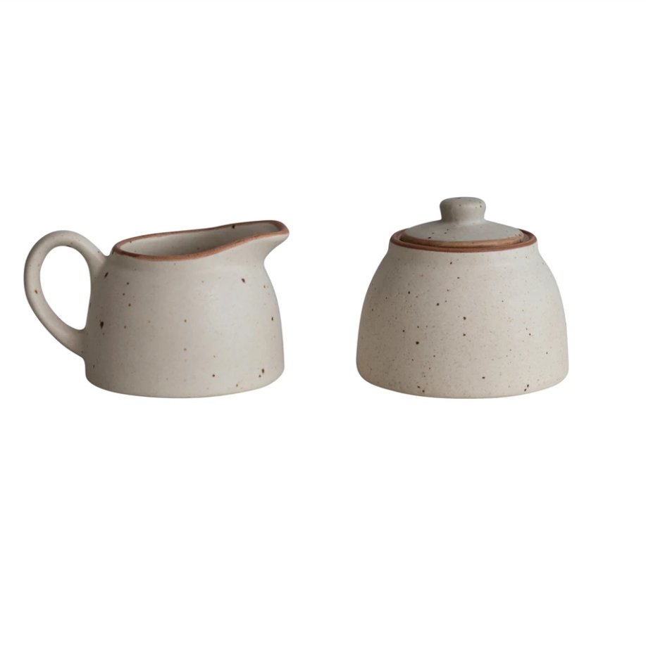 STONEWARE CREAMER & SUGAR JAR Dining-Kitchenware Creative Coop   