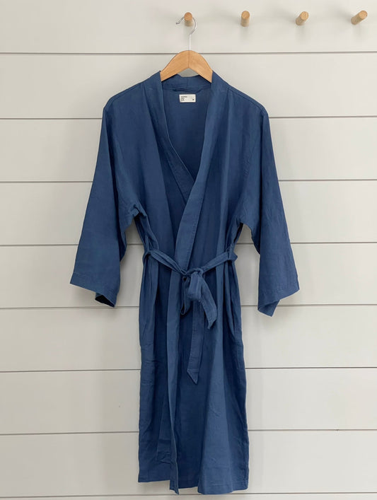 STONEWASH 100% FRENCH FLAX LINEN CLASSIC BATHROBE women-accessories onesky Blue SMALL IN STOCK