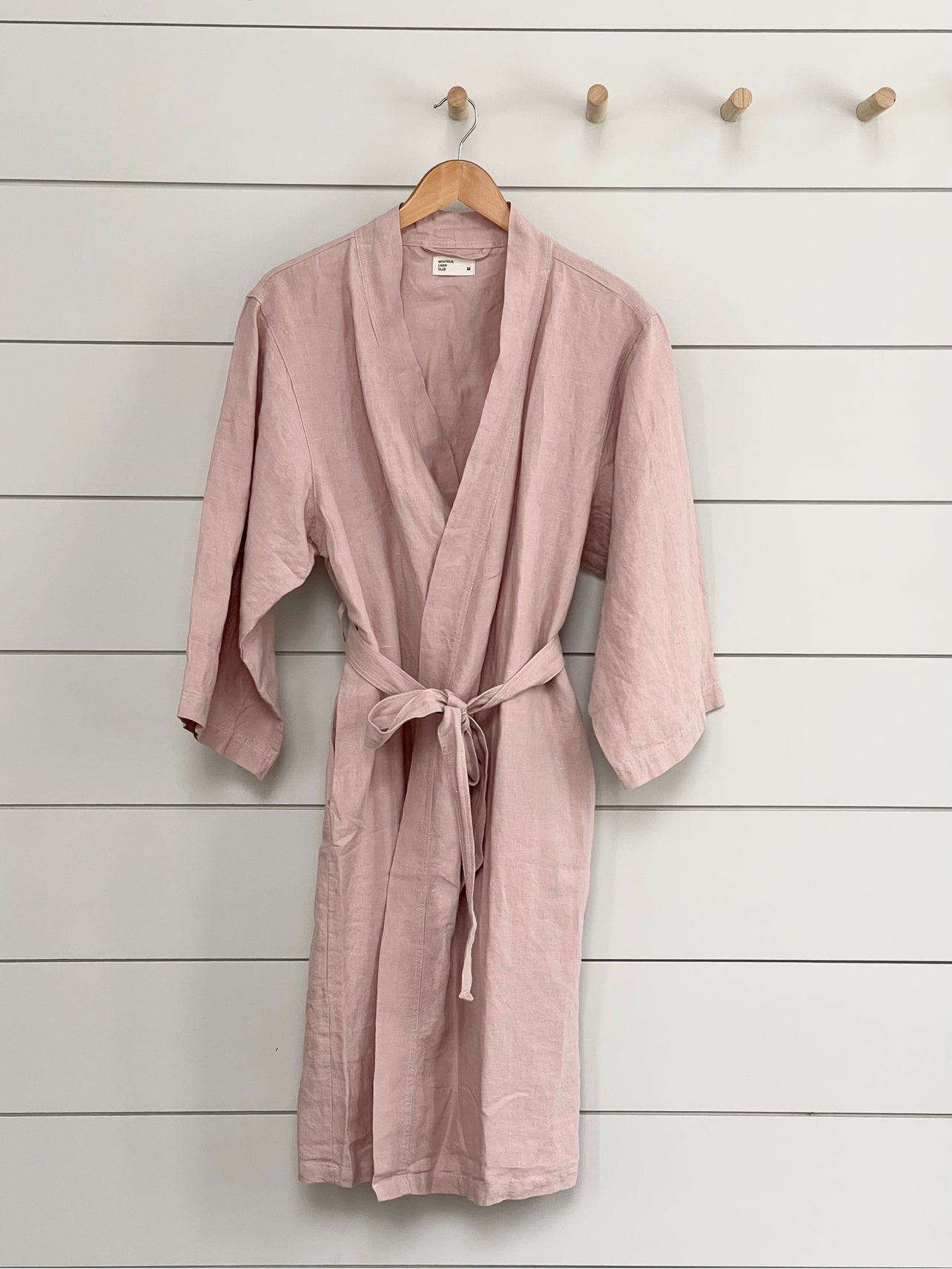 STONEWASH 100% FRENCH FLAX LINEN CLASSIC BATHROBE women-accessories onesky Dusty Pink SMALL IN STOCK