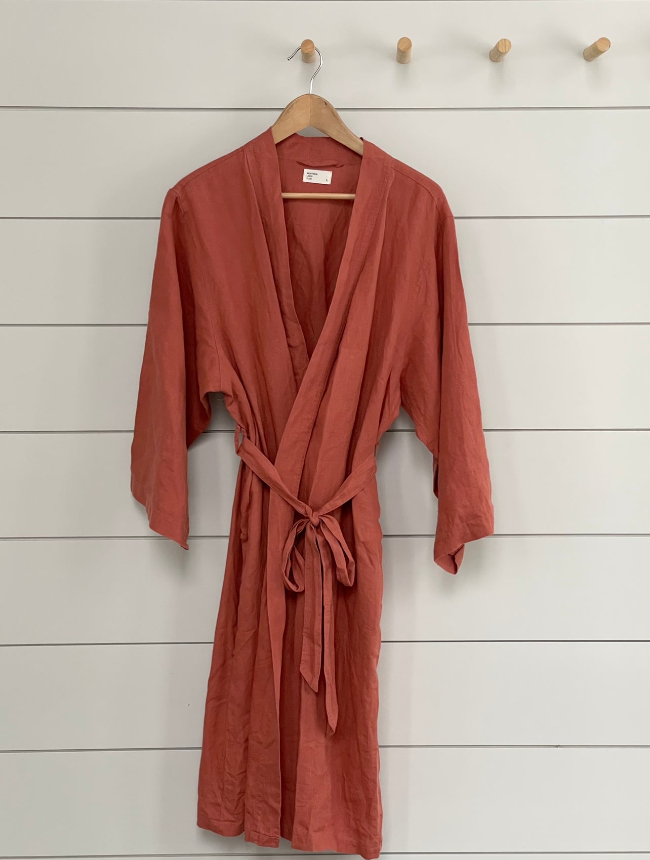 STONEWASH 100% FRENCH FLAX LINEN CLASSIC BATHROBE women-accessories onesky Paprika SMALL IN STOCK