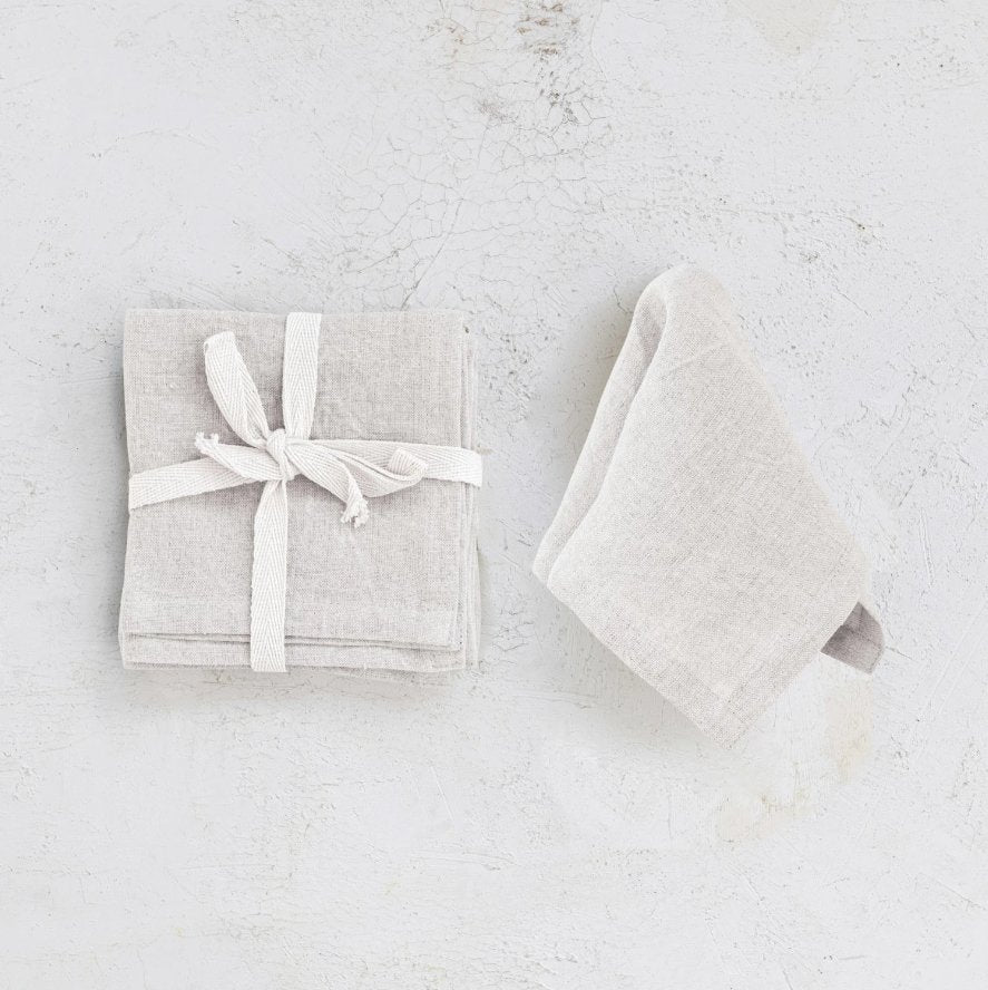 STONEWASHED LINEN COCKTAIL NAPKINS,  SET OF 4 Dining-Kitchenware Creative Coop Ivory  