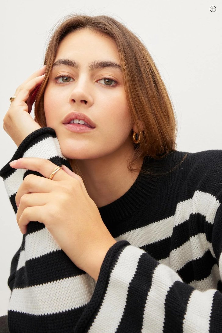 Velvet - Lex Striped Crew Neck Sweater Black women-accessories VELVET   