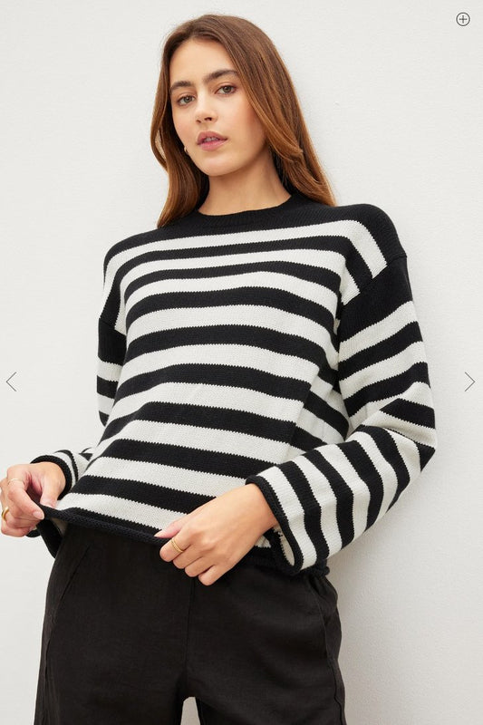 Velvet - Lex Striped Crew Neck Sweater Black women-accessories VELVET   