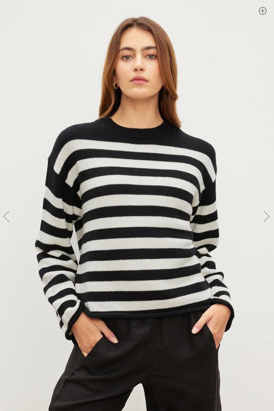 Velvet - Lex Striped Crew Neck Sweater Black women-accessories VELVET XS  