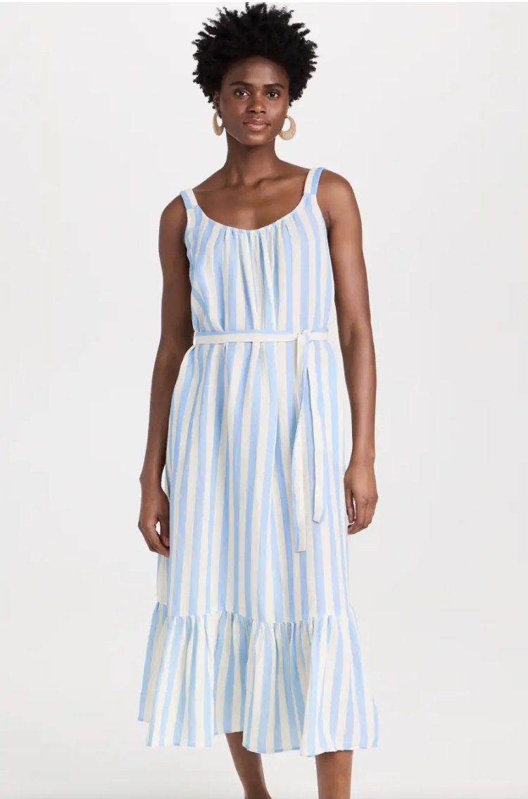 Velvet - Meradith Striped Linen Maxi Dress in Sky women-accessories VELVET XS  