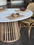 WALNUT BASE TABLE WITH TOP IN TRAVERTIN Dining-Kitchenware Pepin Boho collab   